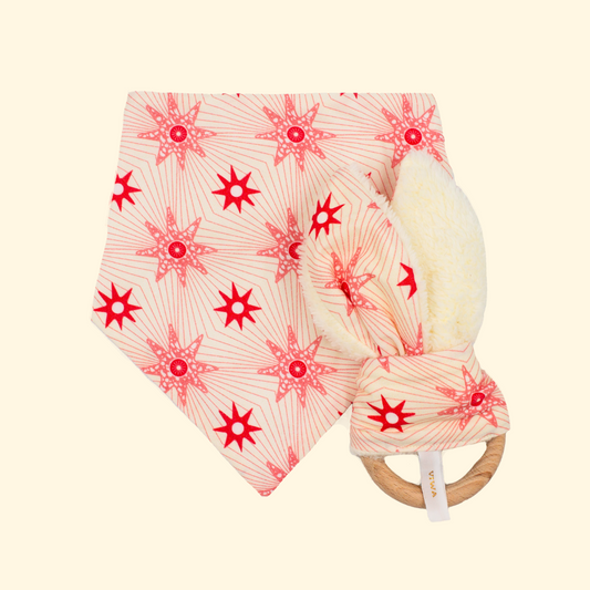 Coffret cadeau de naissance Étoile LÉTI - Bavoir et hochet en coton bio Rose - Made in France - Cadeau de naissance