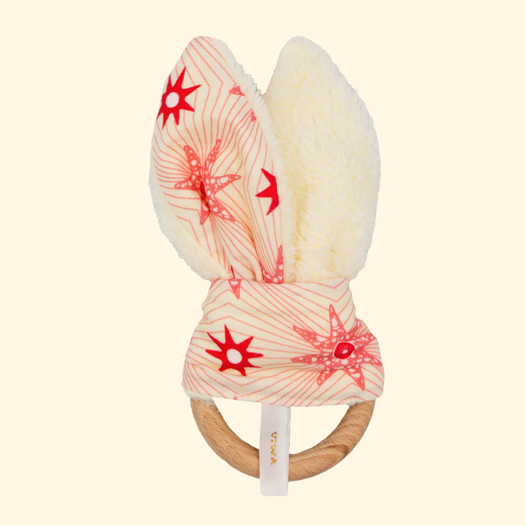 Hochet de dentition Étoile bio - Jouet de bébé écologique Rose - Made in France  - nom LÉTI - Cadeau de naissance